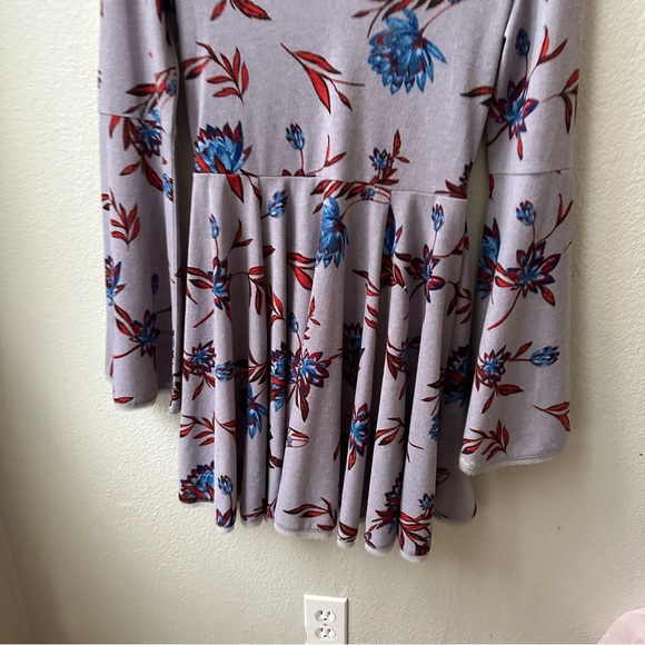 kimchi blue urban outfitters purple floral trumpet sleeve skater dress womens M - Picture 7 of 8